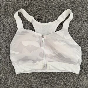 Front-Zip White Camo Sports Bra